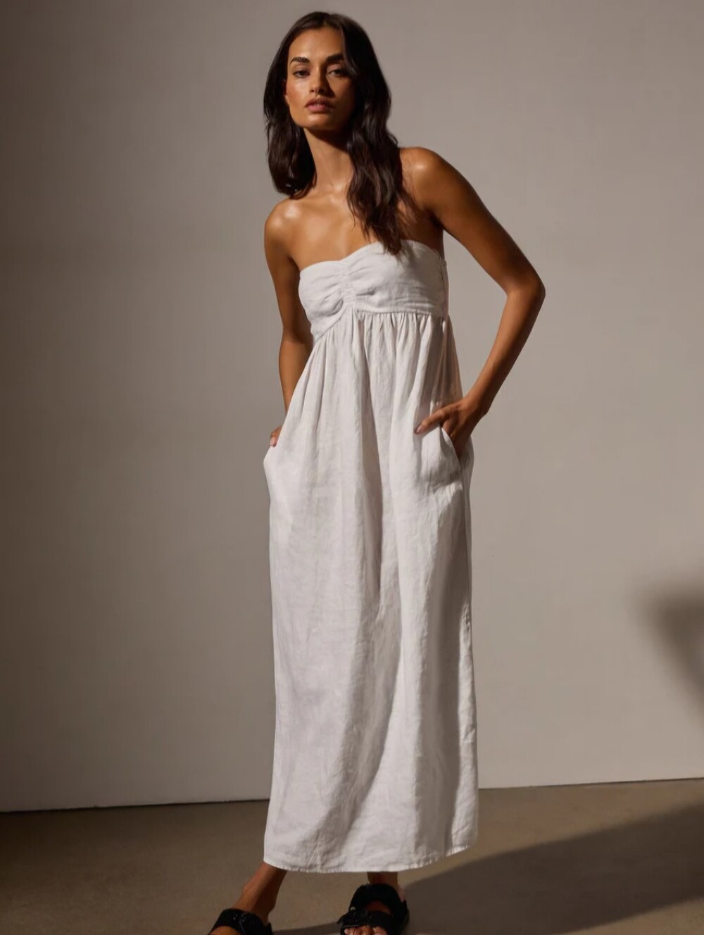 James Perse Los Angeles Gathered Tube Summer Linen Dress